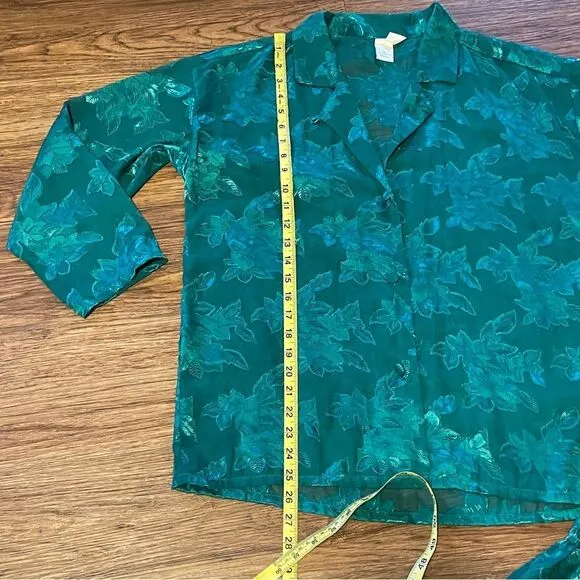 Vintage Victoria’s Secret Gold Label 80’s Sheer Floral Pajama Set Green XS