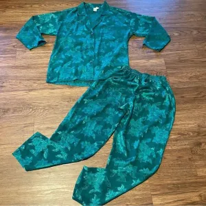 Vintage Victoria’s Secret Gold Label 80’s Sheer Floral Pajama Set Green XS