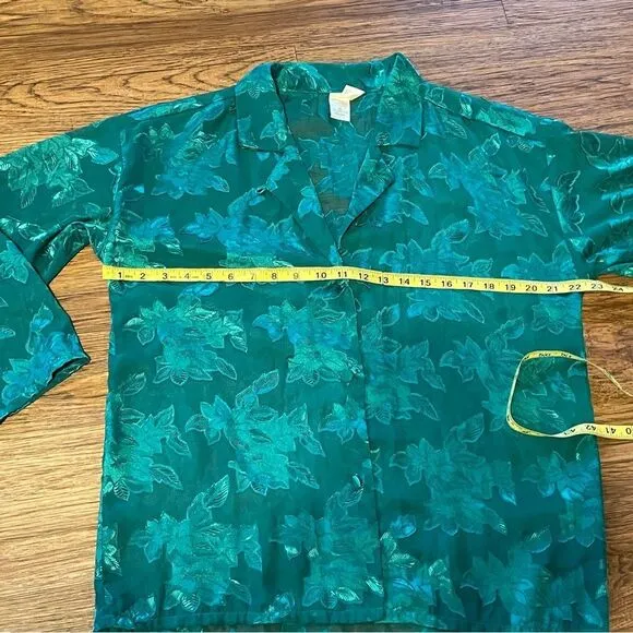 Vintage Victoria’s Secret Gold Label 80’s Sheer Floral Pajama Set Green XS