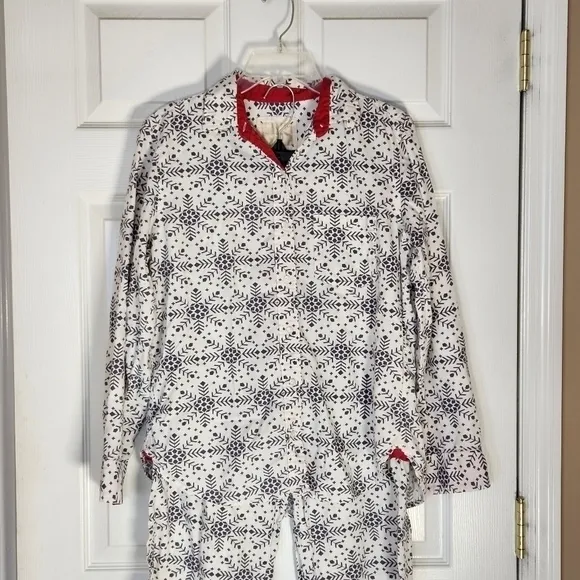 VTG Victorias Secret S Long Sleeve 2pc Snowflake Pajamas w/ Pockets‎ Silk Trim