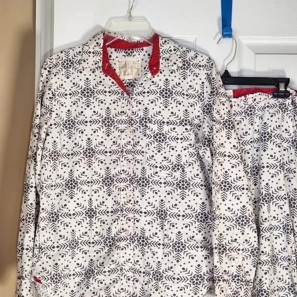 VTG Victorias Secret S Long Sleeve 2pc Snowflake Pajamas w/ Pockets‎ Silk Trim