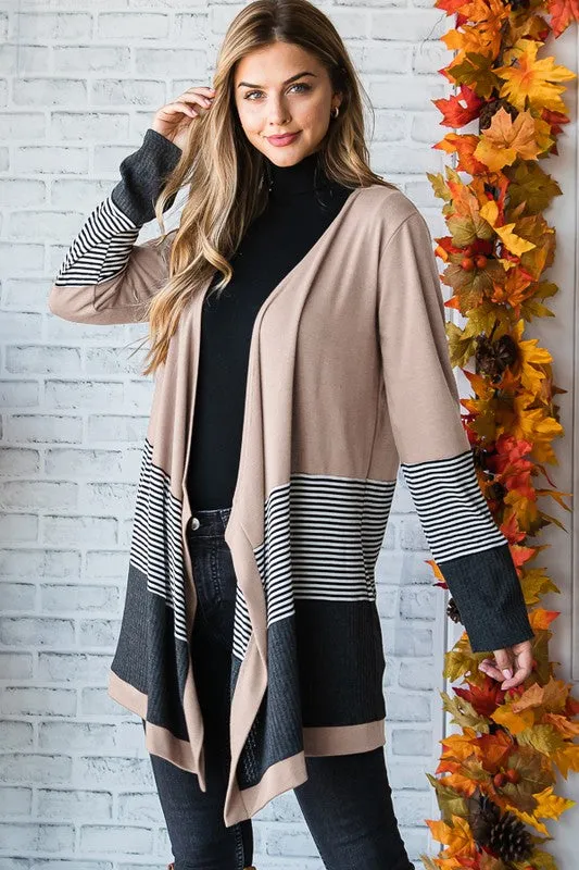 Waffle and Stripe Open Cardigan