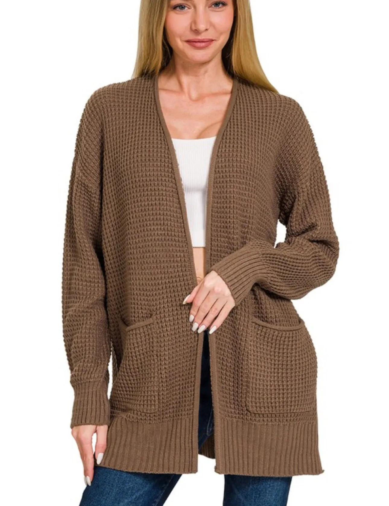 Waffle Cardigan Brown