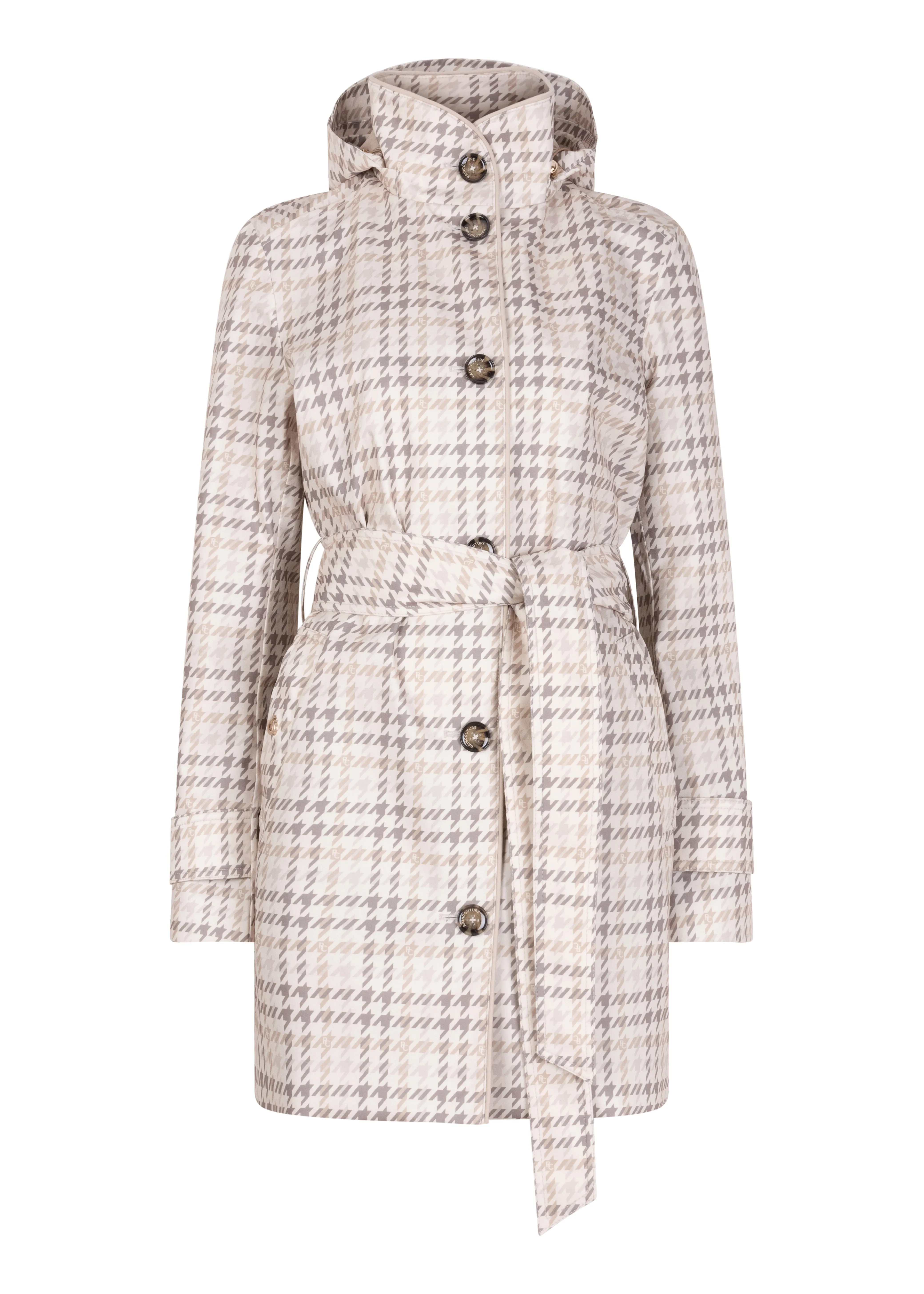 Waterproof Straight Fit Short Waistbelt Raincoat | Monogram Check