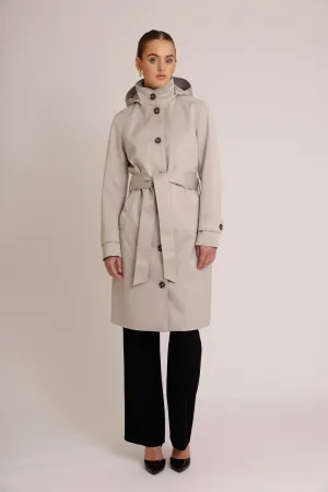 Waterproof Straight Fit Waistbelt Raincoat | Silver Gray