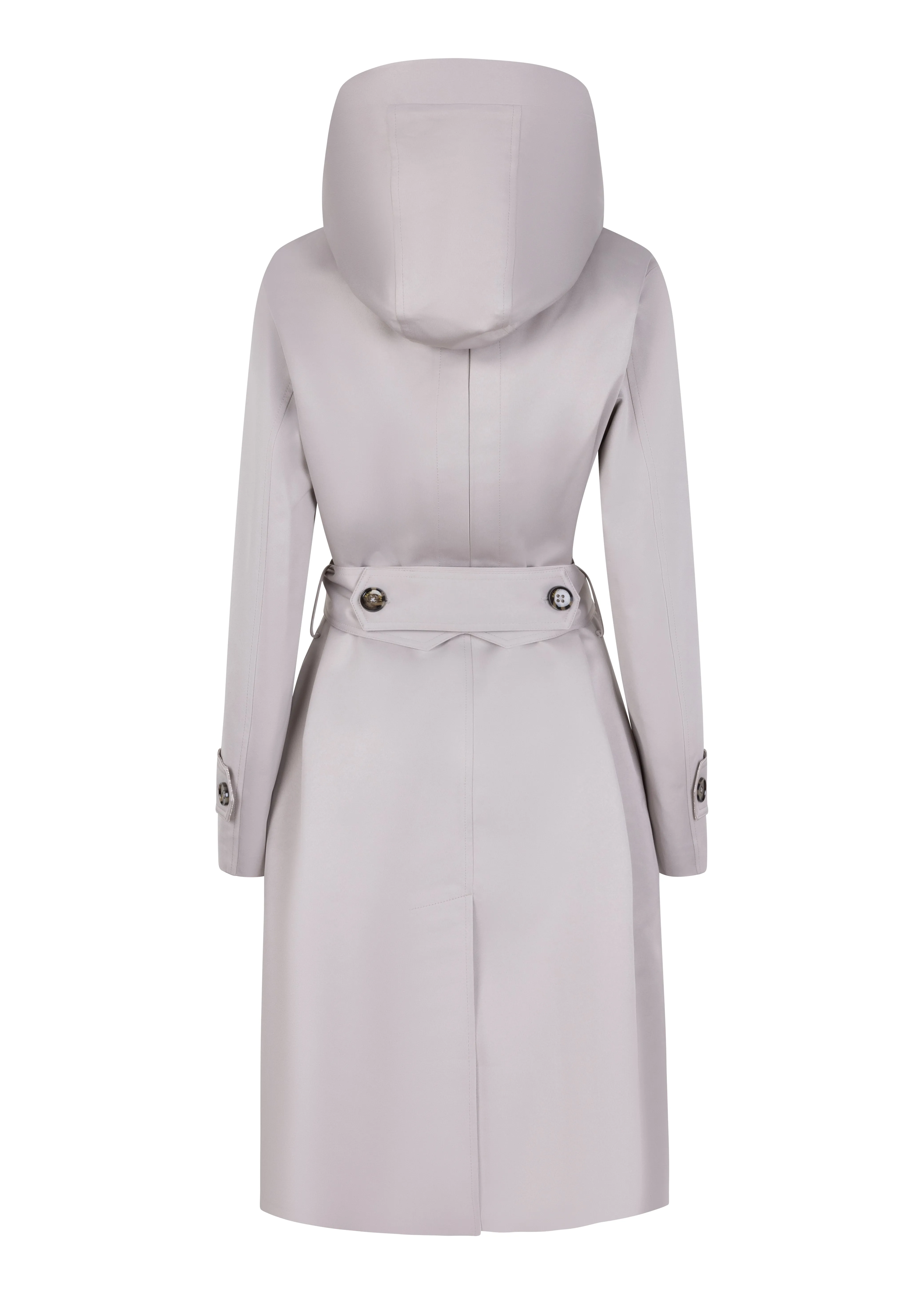 Waterproof Straight Fit Waistbelt Raincoat | Silver Gray