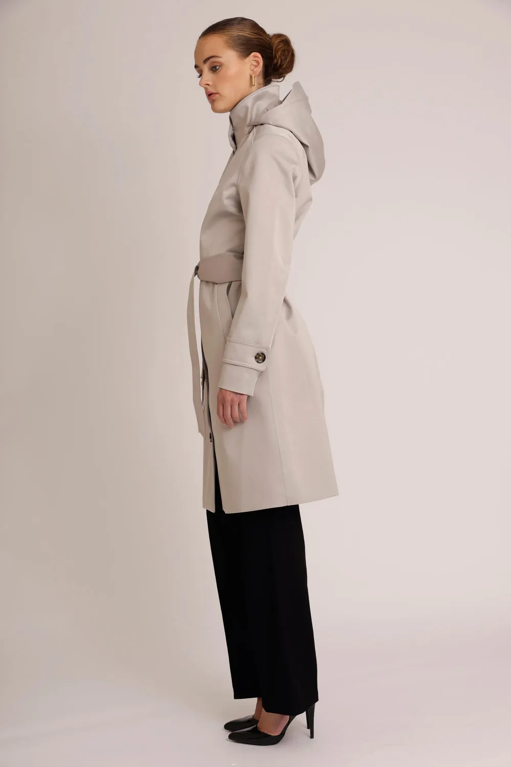 Waterproof Straight Fit Waistbelt Raincoat | Silver Gray