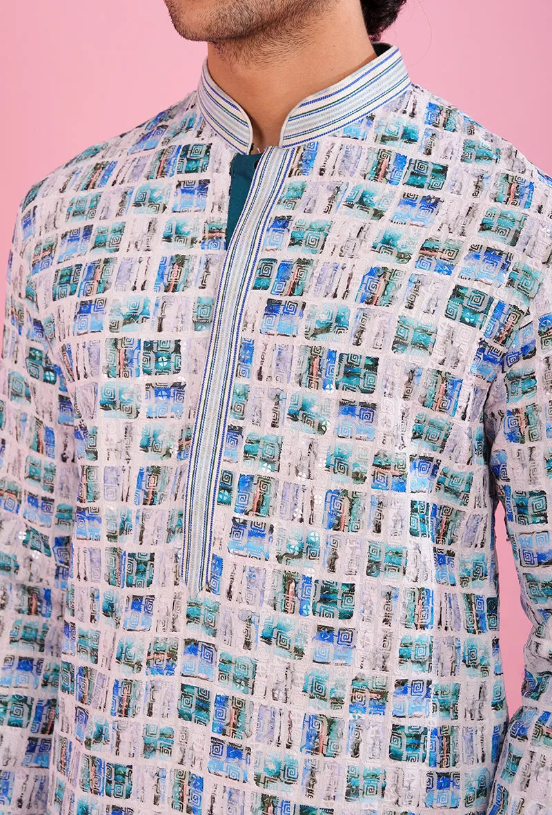 White & Blue Kurta Pajama | TULA