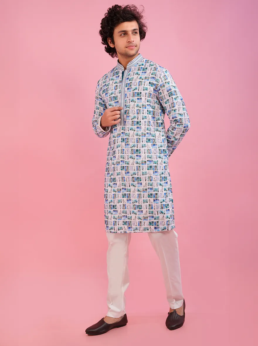 White & Blue Kurta Pajama | TULA