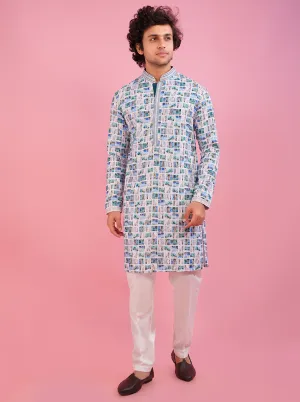 White & Blue Kurta Pajama | TULA