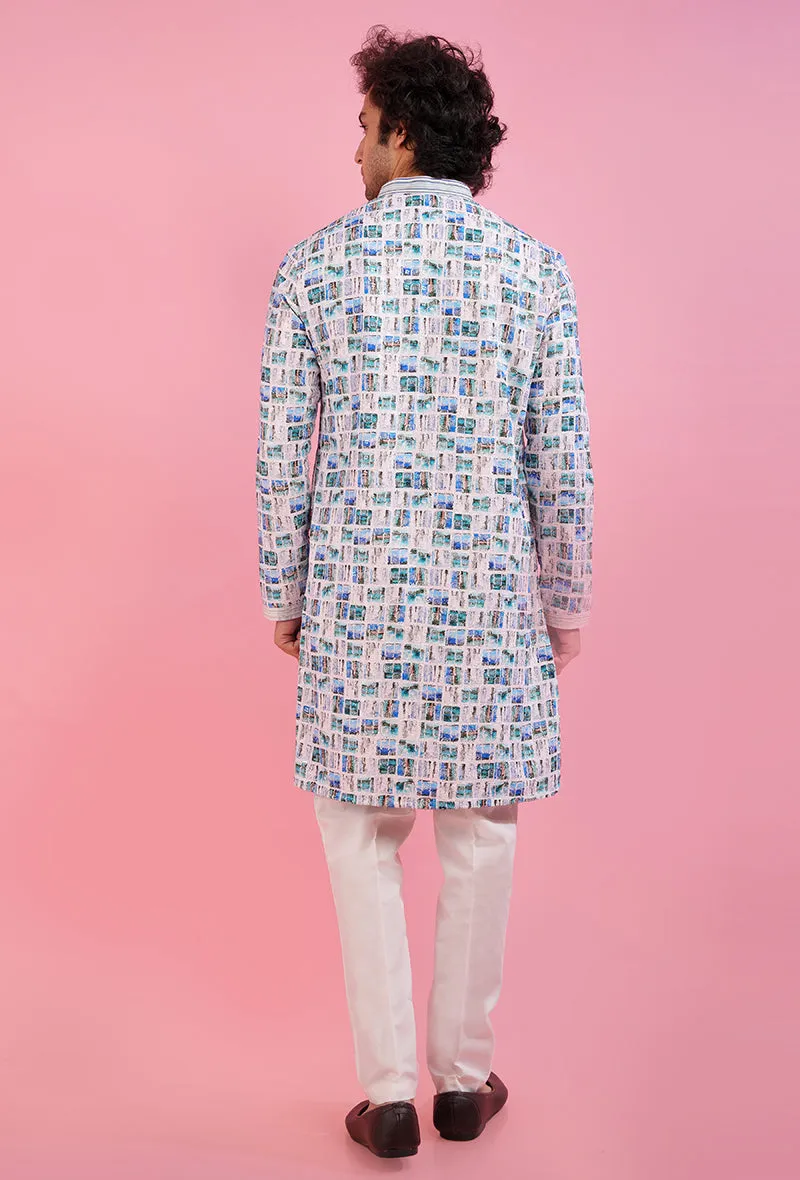 White & Blue Kurta Pajama | TULA