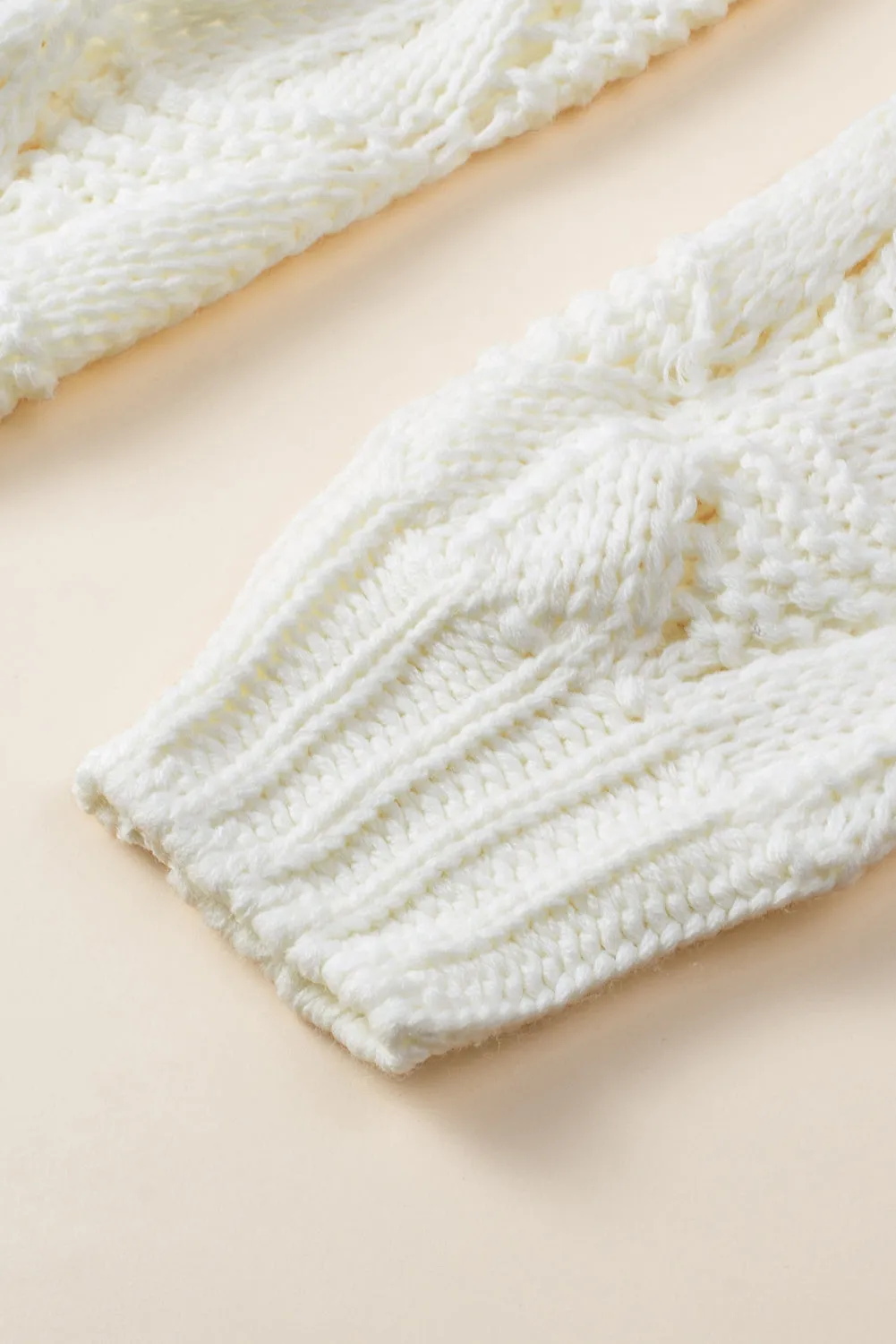 White Rhombus Hollowed Knit Open Front Cardigan
