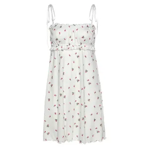 White Sleeveless Lace Strap Floral Dress