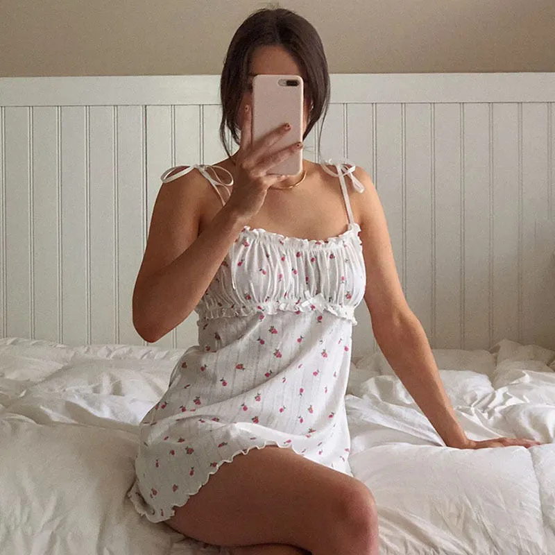 White Sleeveless Lace Strap Floral Dress