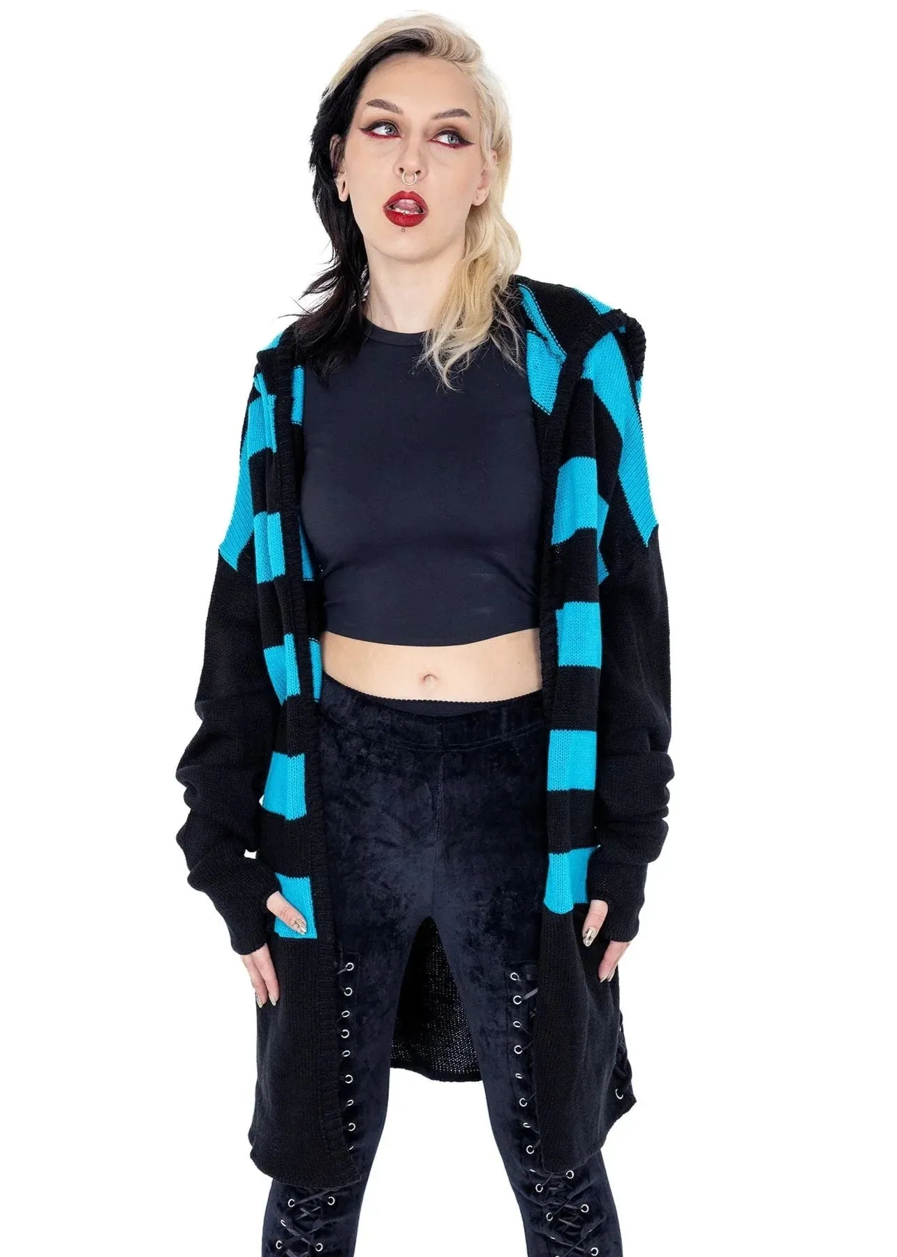 Willa Long Blue Black Cardigan