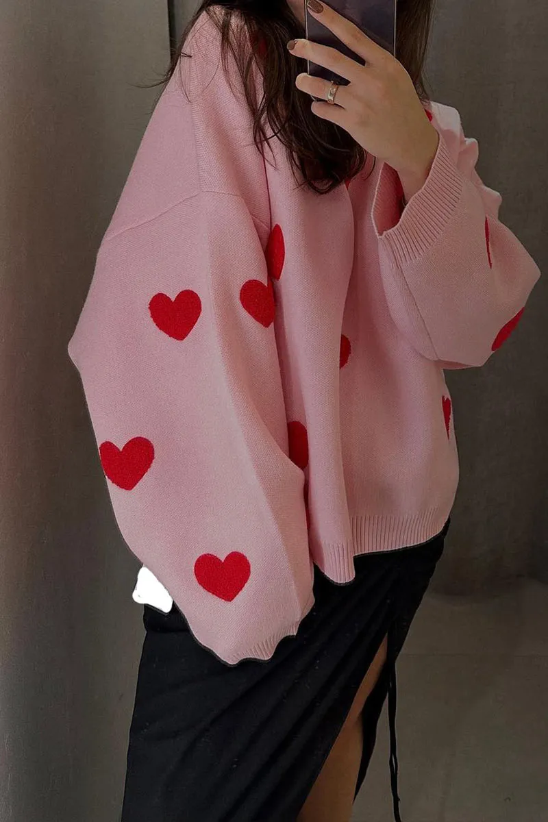 WK0110 Hearts Loose Fit Sweater