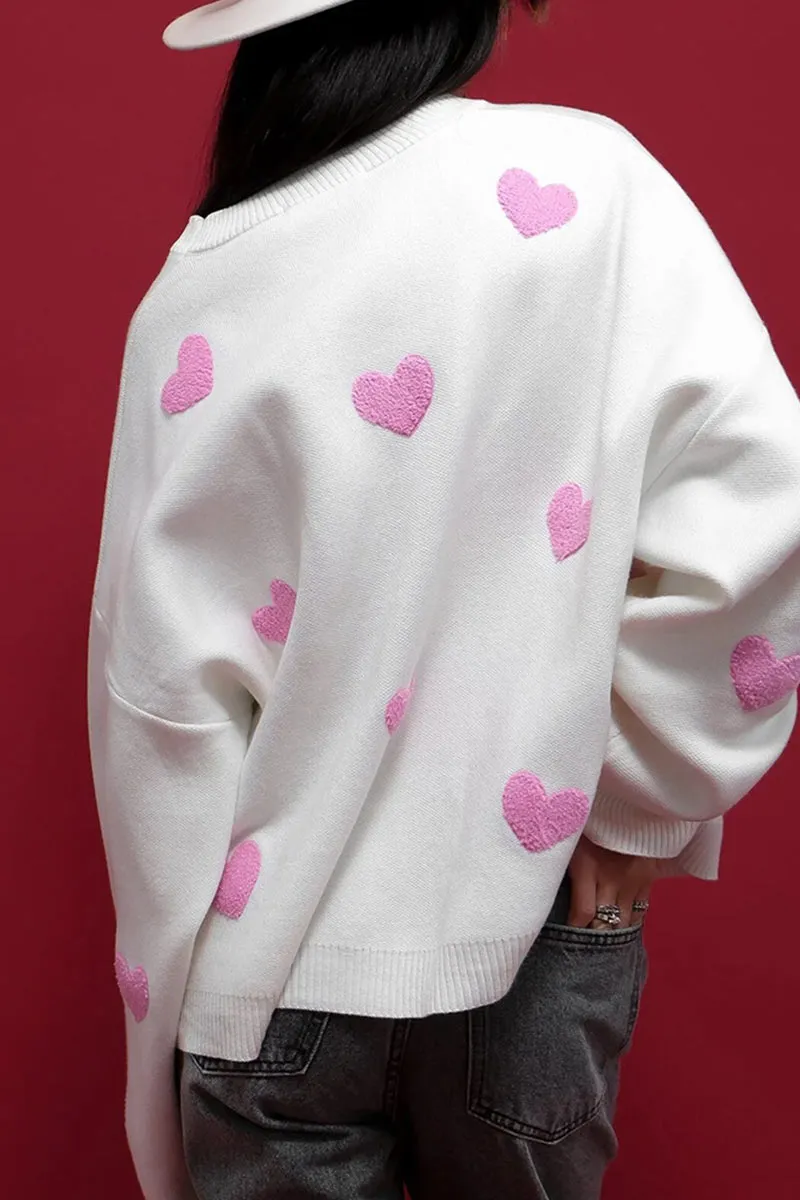 WK0110 Hearts Loose Fit Sweater