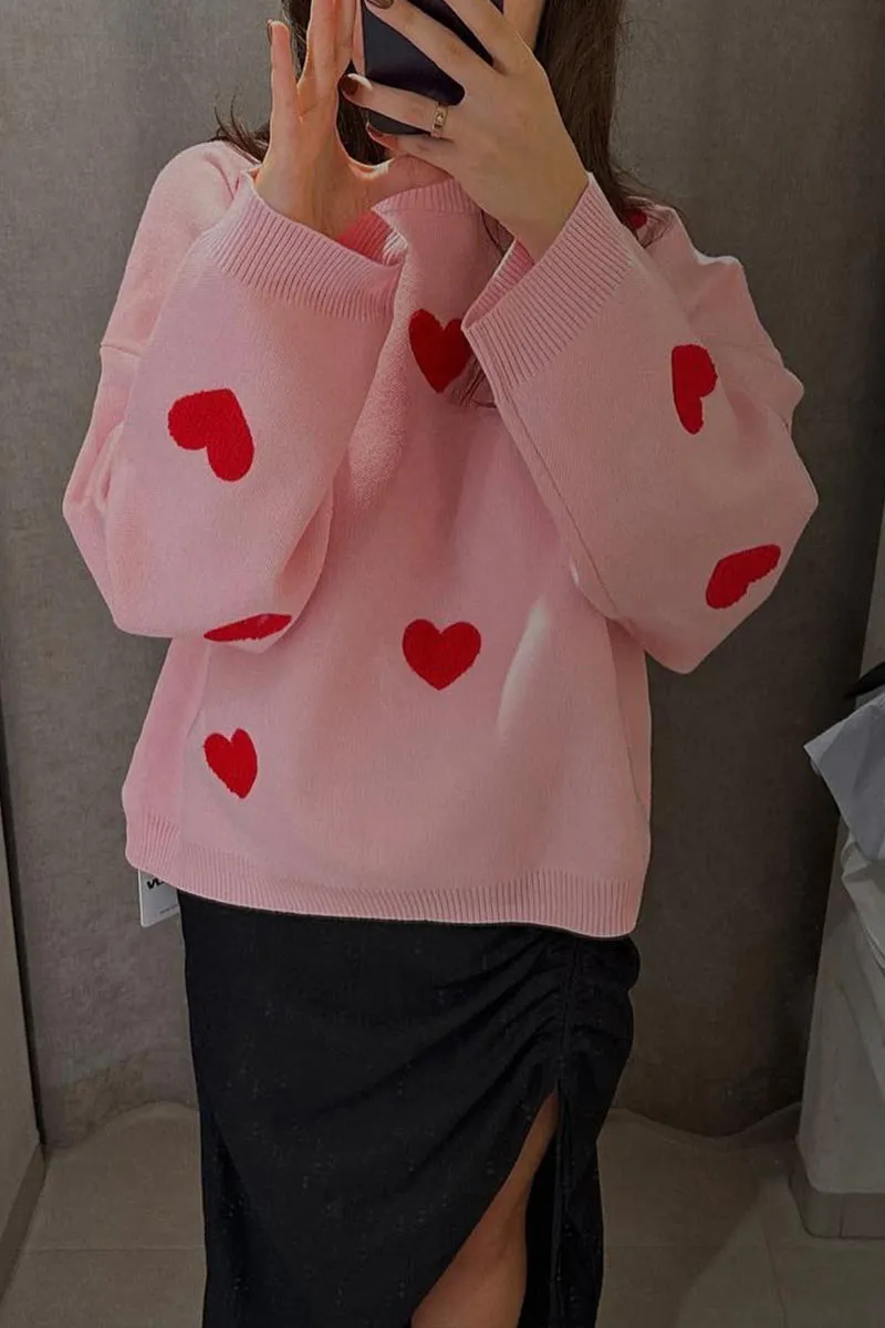 WK0110 Hearts Loose Fit Sweater