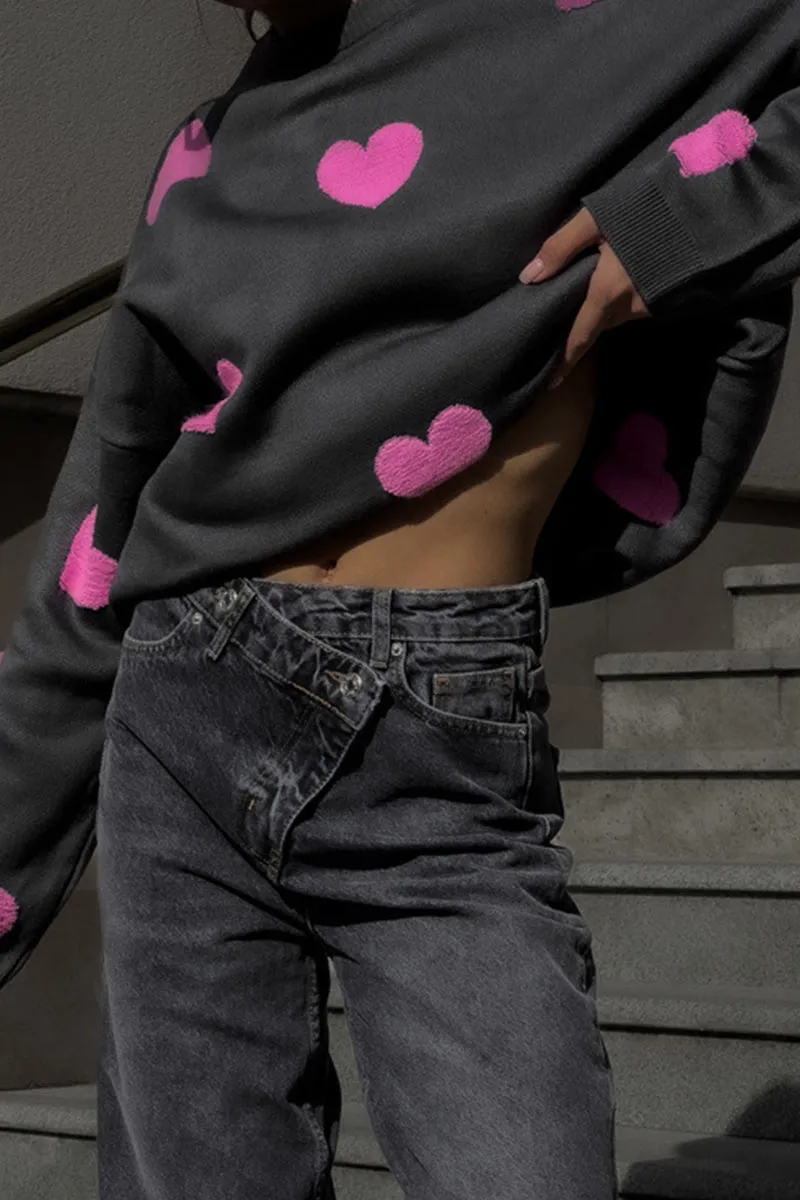 WK0110 Hearts Loose Fit Sweater