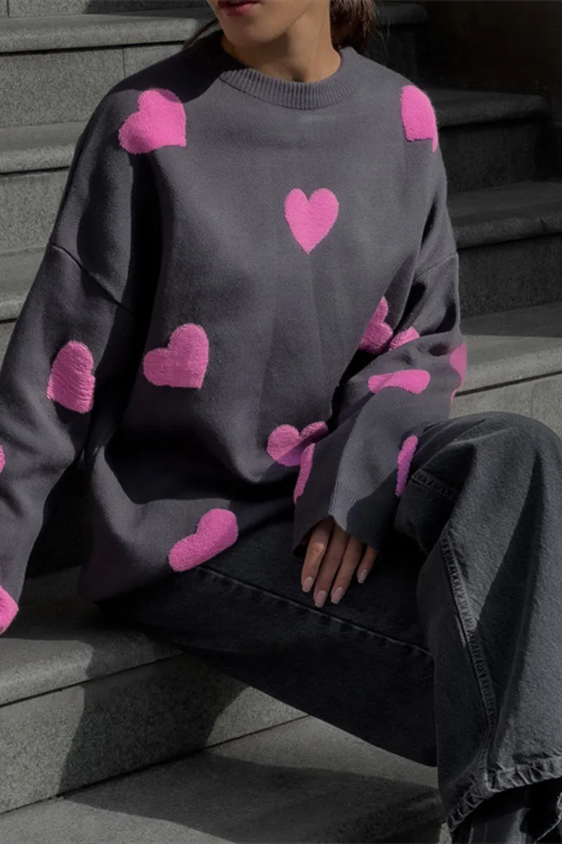 WK0110 Hearts Loose Fit Sweater