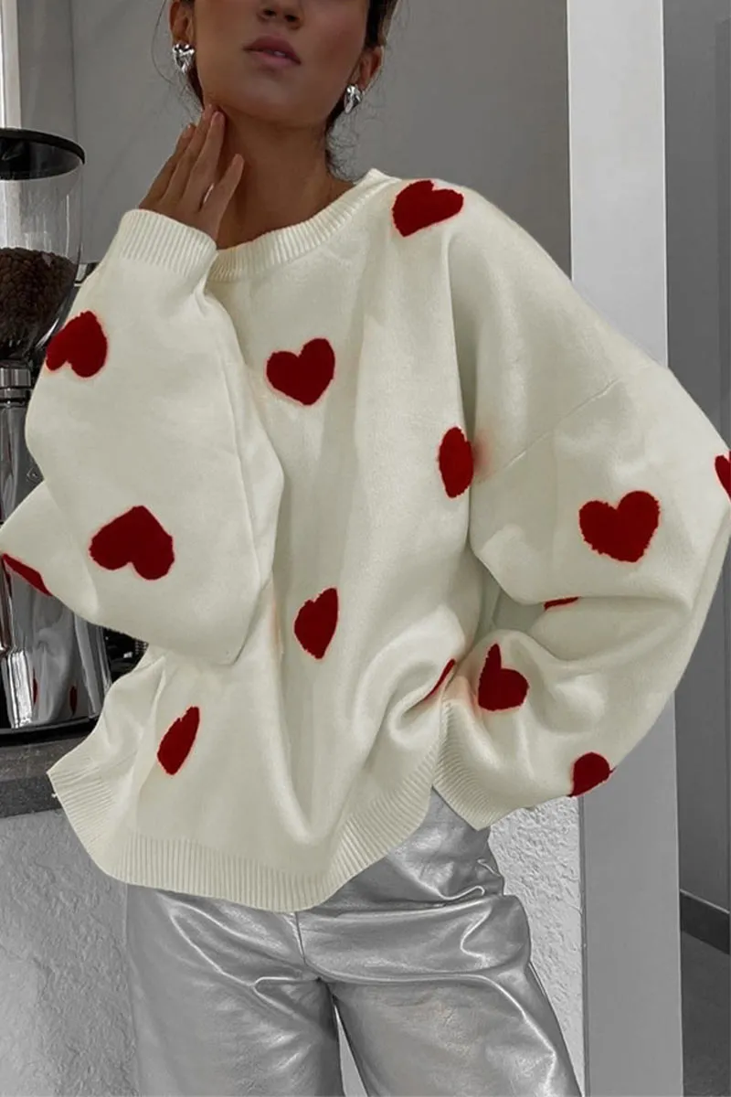 WK0110 Hearts Loose Fit Sweater