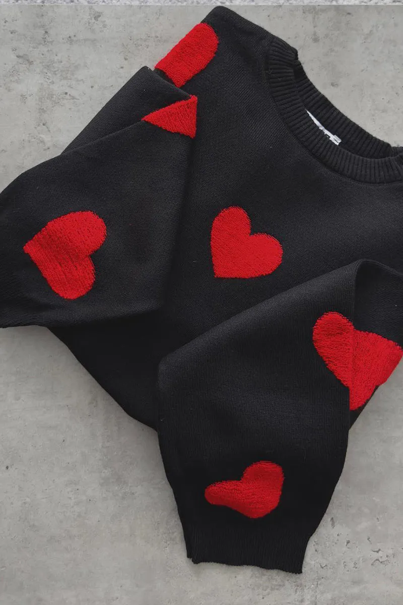 WK0110 Hearts Loose Fit Sweater