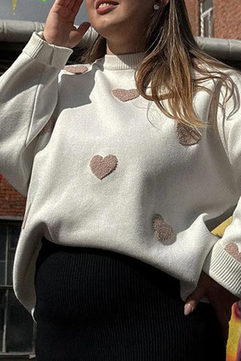WK0110 Hearts Loose Fit Sweater