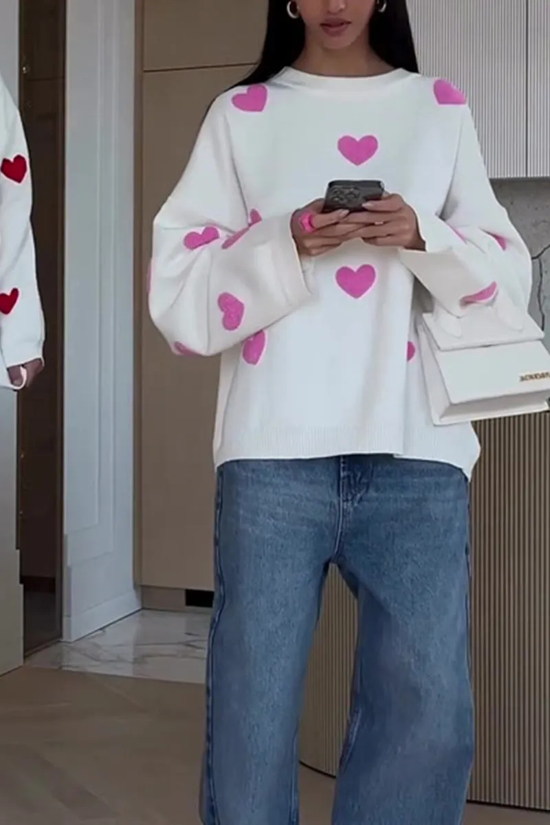 WK0110 Hearts Loose Fit Sweater
