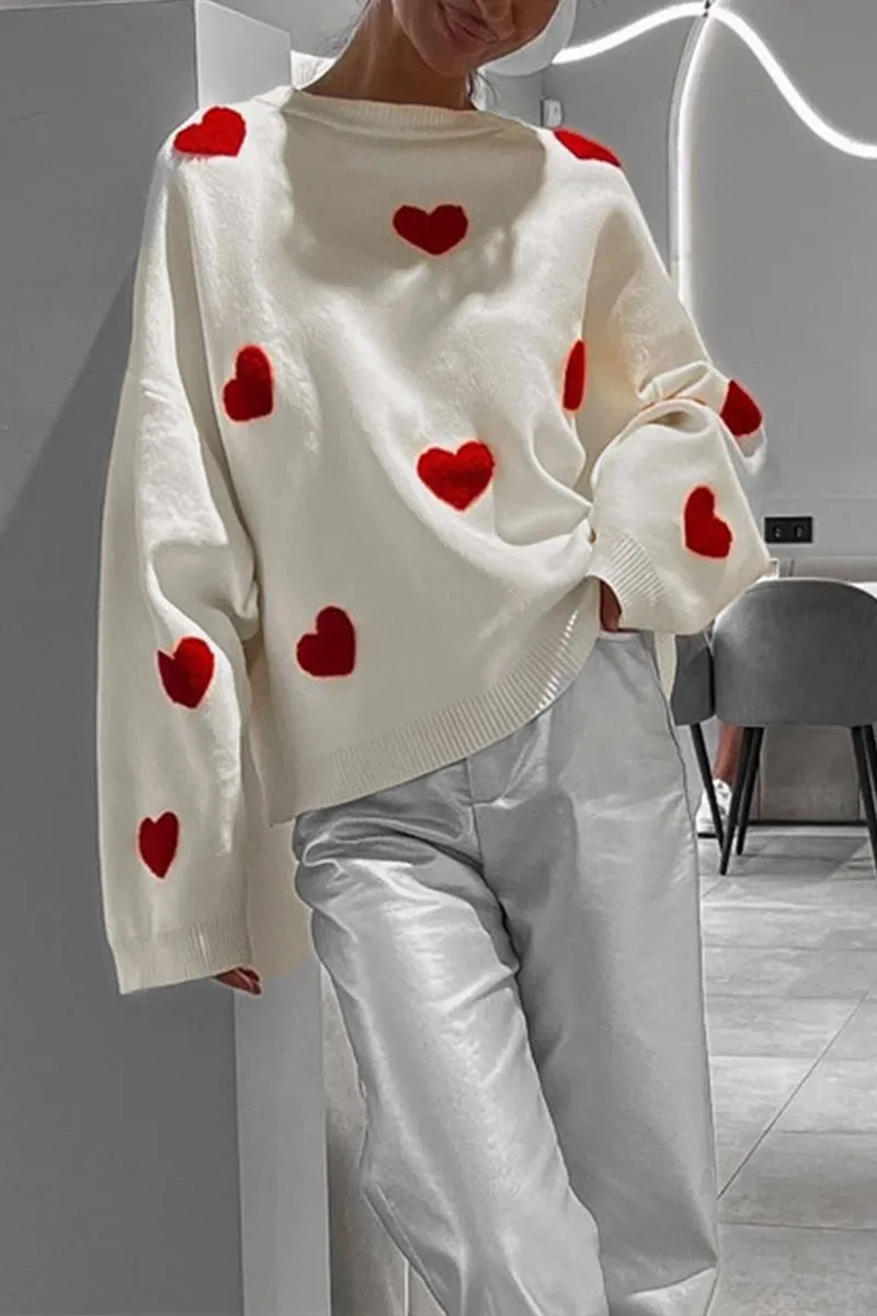 WK0110 Hearts Loose Fit Sweater