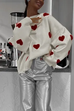 WK0110 Hearts Loose Fit Sweater