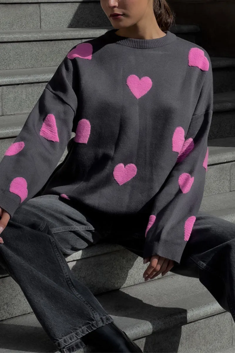 WK0110 Hearts Loose Fit Sweater