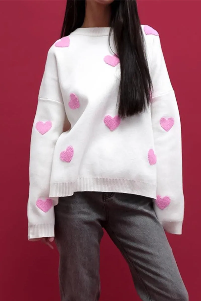 WK0110 Hearts Loose Fit Sweater