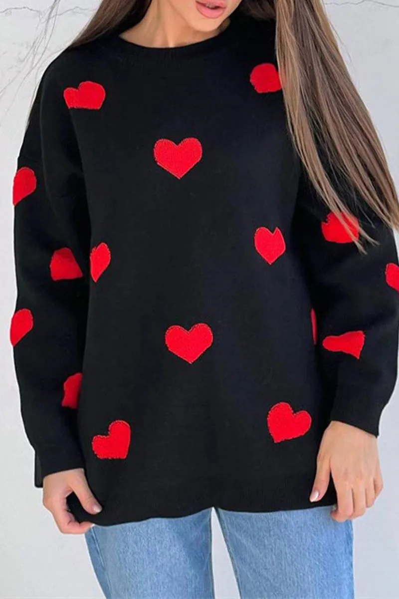 WK0110 Hearts Loose Fit Sweater