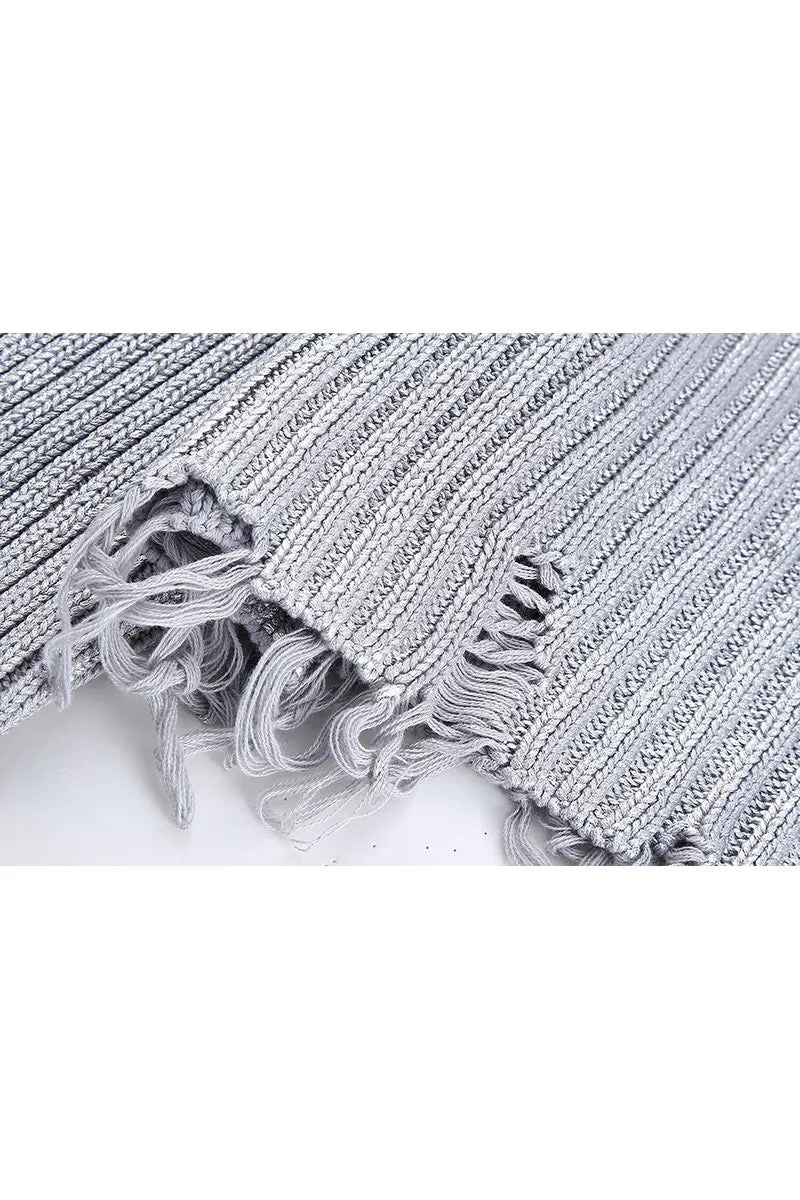 WK668 Ripped Long Sleeve Cropped Knit Top