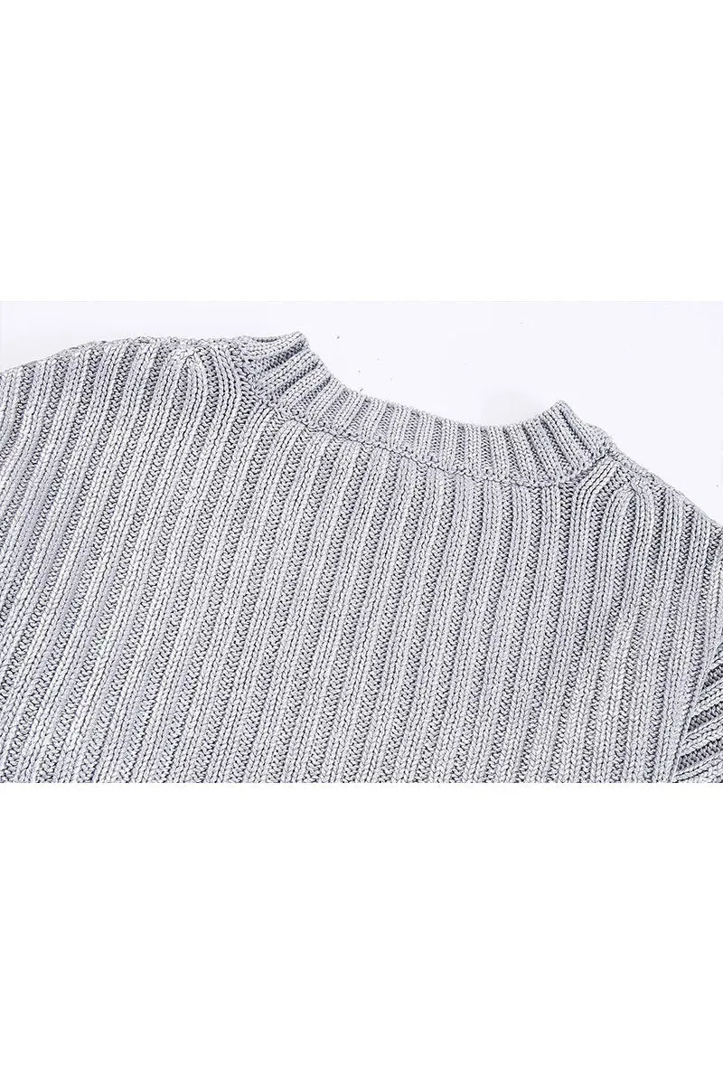 WK668 Ripped Long Sleeve Cropped Knit Top