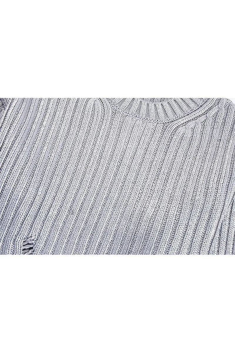 WK668 Ripped Long Sleeve Cropped Knit Top