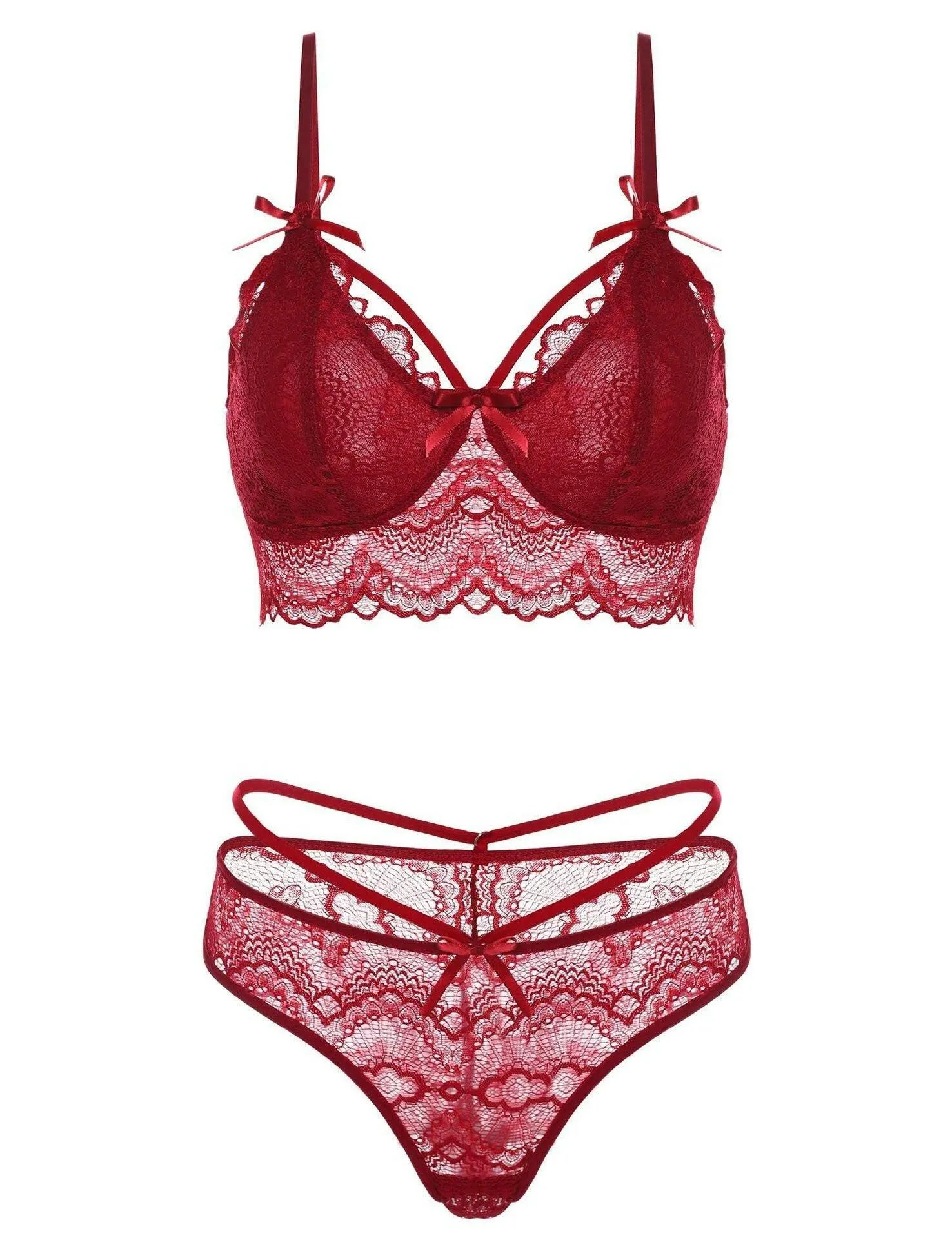 Women High Waist Sexy Lingerie Lace Bra Tight Pajamas Sexy Bra Panties Set