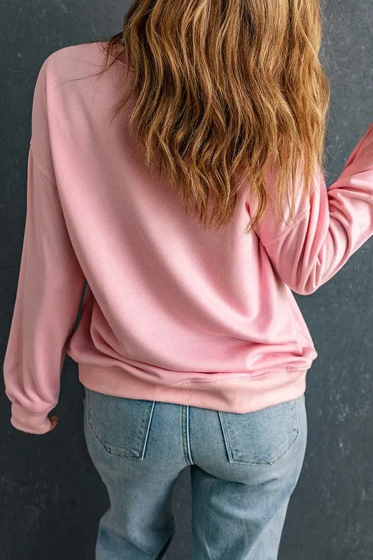Women Puff Print Drop Shoulder Pullover Sweatshirt