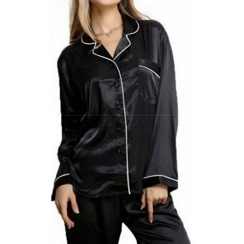 Women Sleepwear Satin Pajamas Sets Long Sleeve Autumn Sleepwear Faux Silk Pajamas Suit Female Homewear
