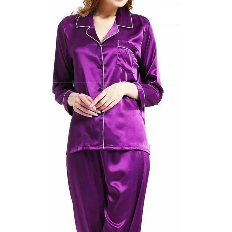 Women Sleepwear Satin Pajamas Sets Long Sleeve Autumn Sleepwear Faux Silk Pajamas Suit Female Homewear