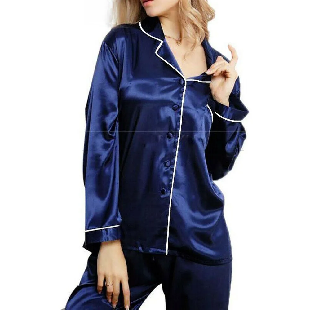 Women Sleepwear Satin Pajamas Sets Long Sleeve Autumn Sleepwear Faux Silk Pajamas Suit Female Homewear