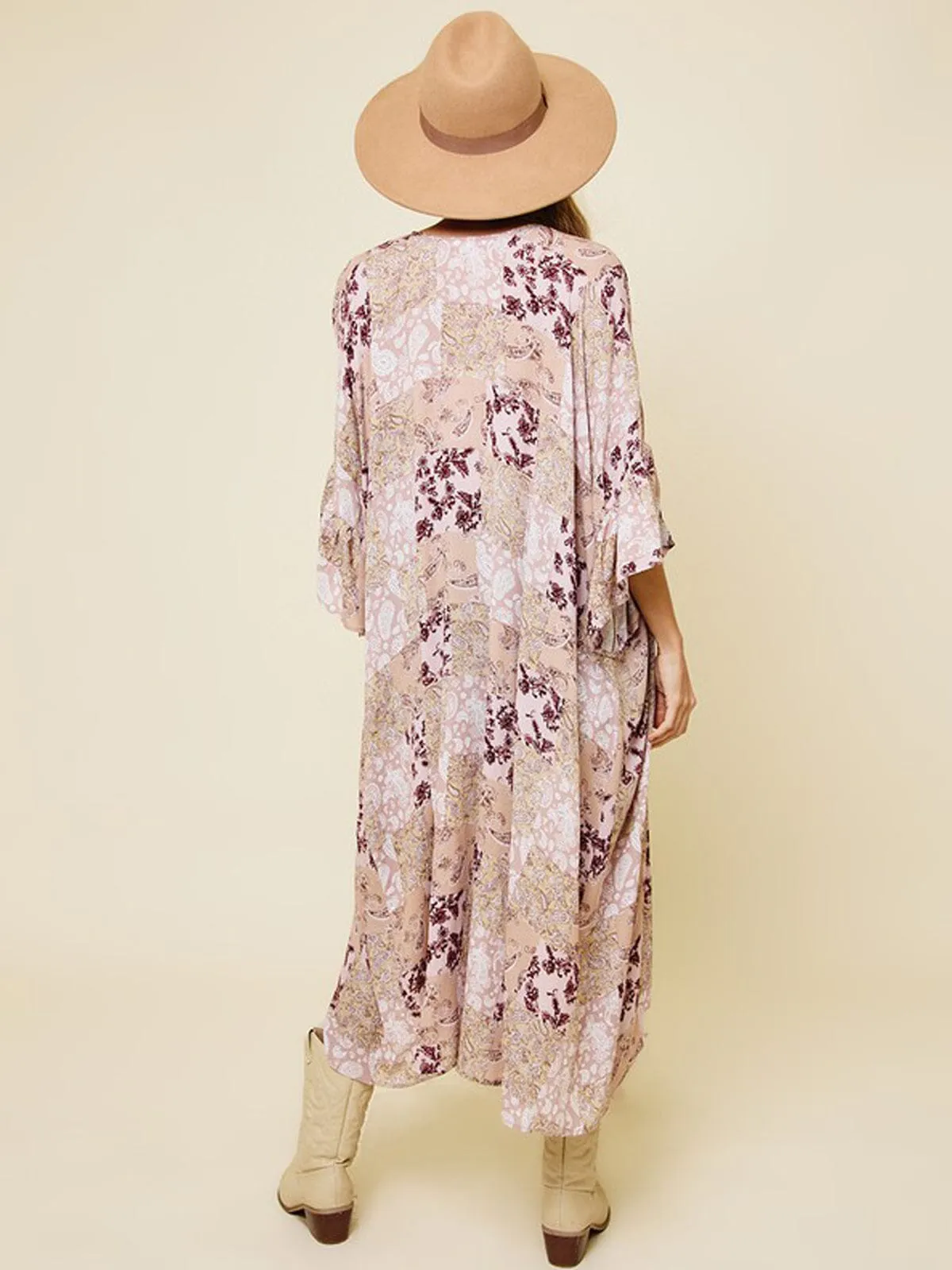 WOMEN'S 3/4 SLEEVE FLORAL DUSTER CARDIGAN