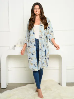WOMEN'S 3/4 SLEEVE KOSHIBO DOUBLE SLIT FLORAL CARDIGAN