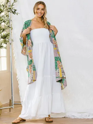 WOMEN'S 3/4 SLEEVE MULTI PRINT DUSTER CARDIGAN