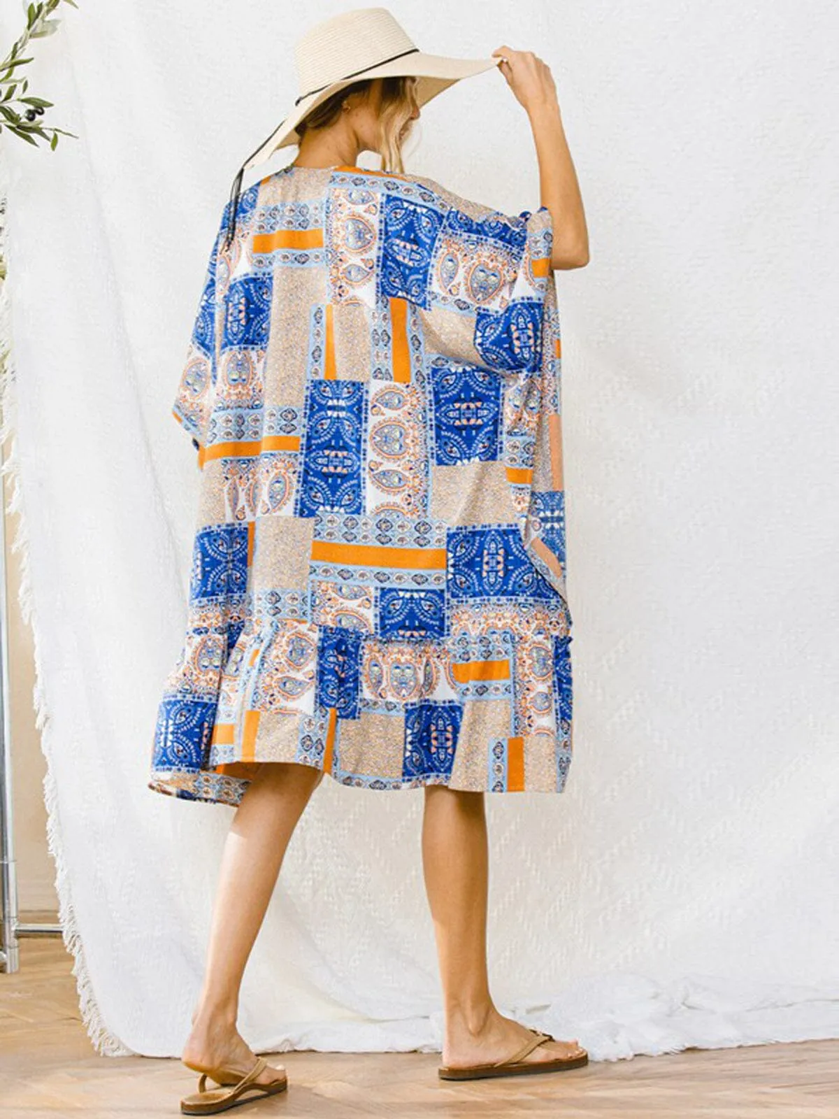 WOMEN'S 3/4 SLEEVE MULTI PRINT DUSTER CARDIGAN