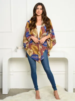 WOMEN'S 3/4 SLEEVE OPEN FRONT LEAF PRINT CARDIGAN