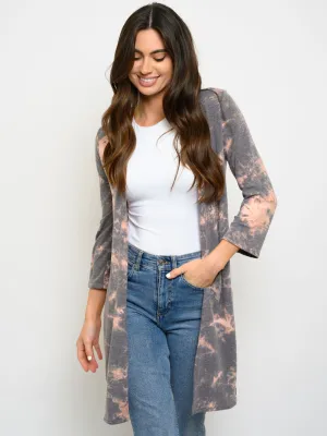 WOMEN'S 3/4" SLEEVES TIE DYE CARDIGAN