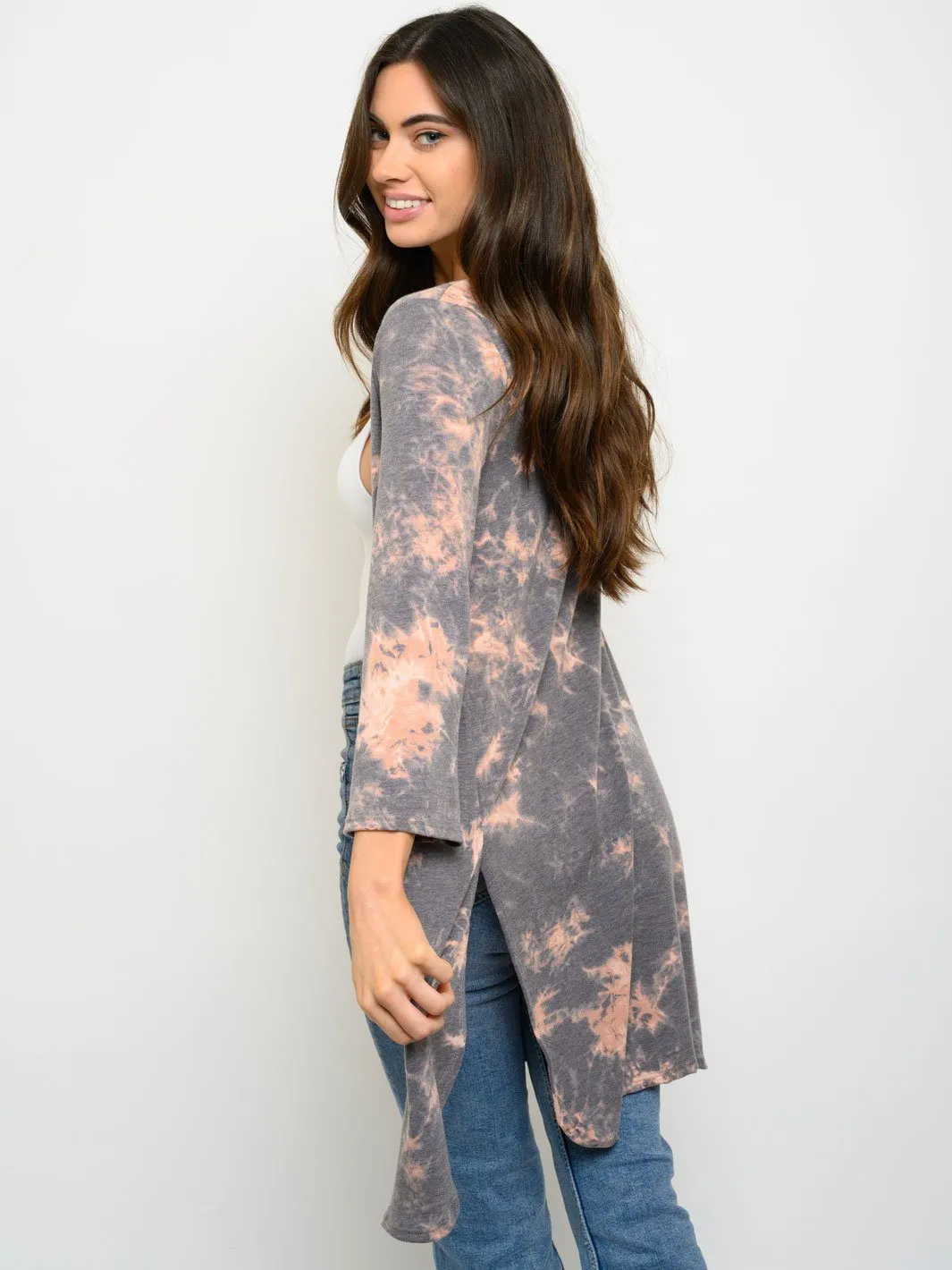 WOMEN'S 3/4" SLEEVES TIE DYE CARDIGAN