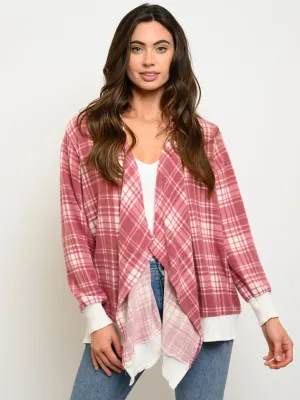 WOMEN'S BRUSHED PLAID HOODIE CARDIGAN