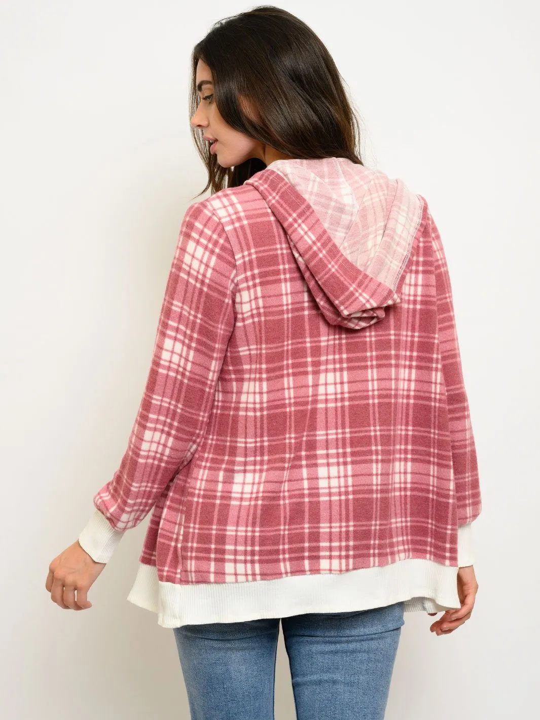 WOMEN'S BRUSHED PLAID HOODIE CARDIGAN